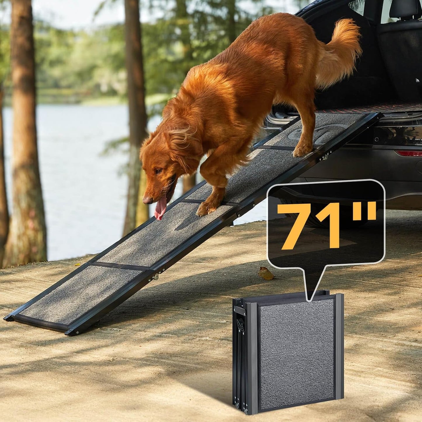 Dog Car Ramp with Non-Slip Rug Surface