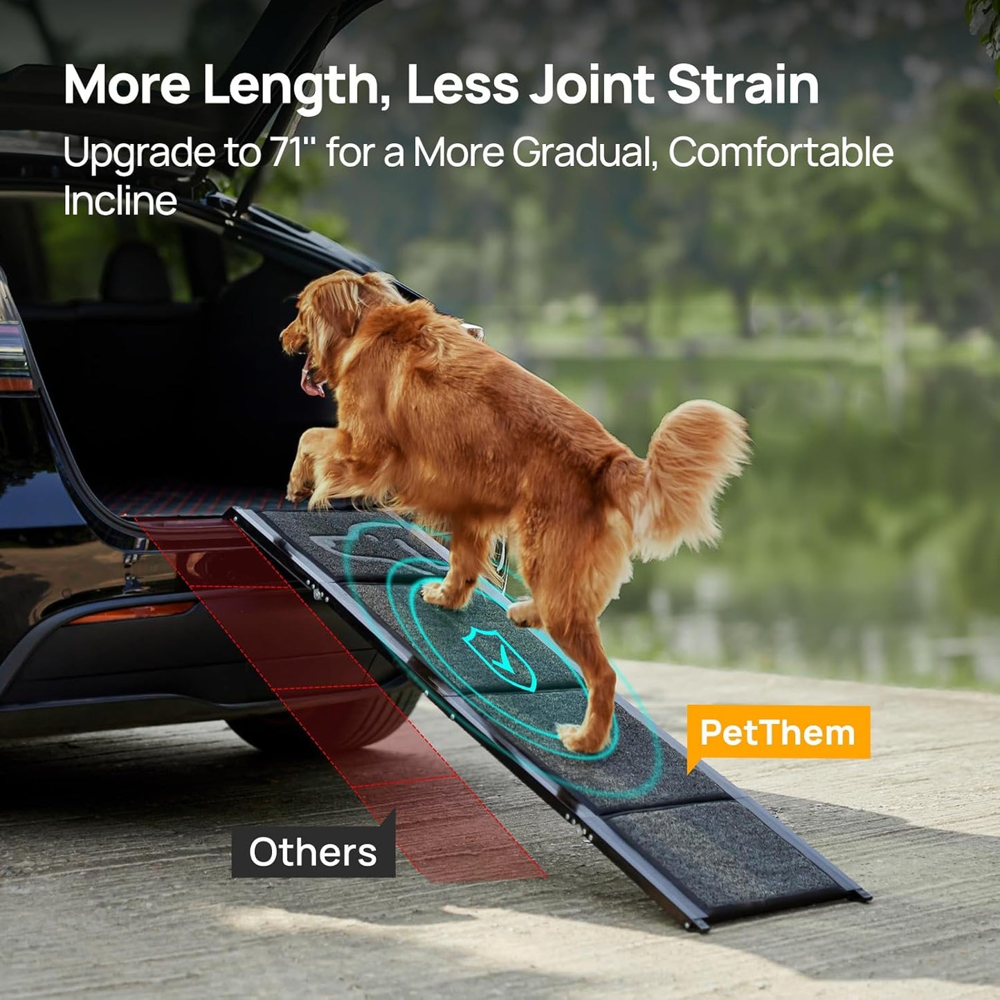 Dog Car Ramp with Non-Slip Rug Surface