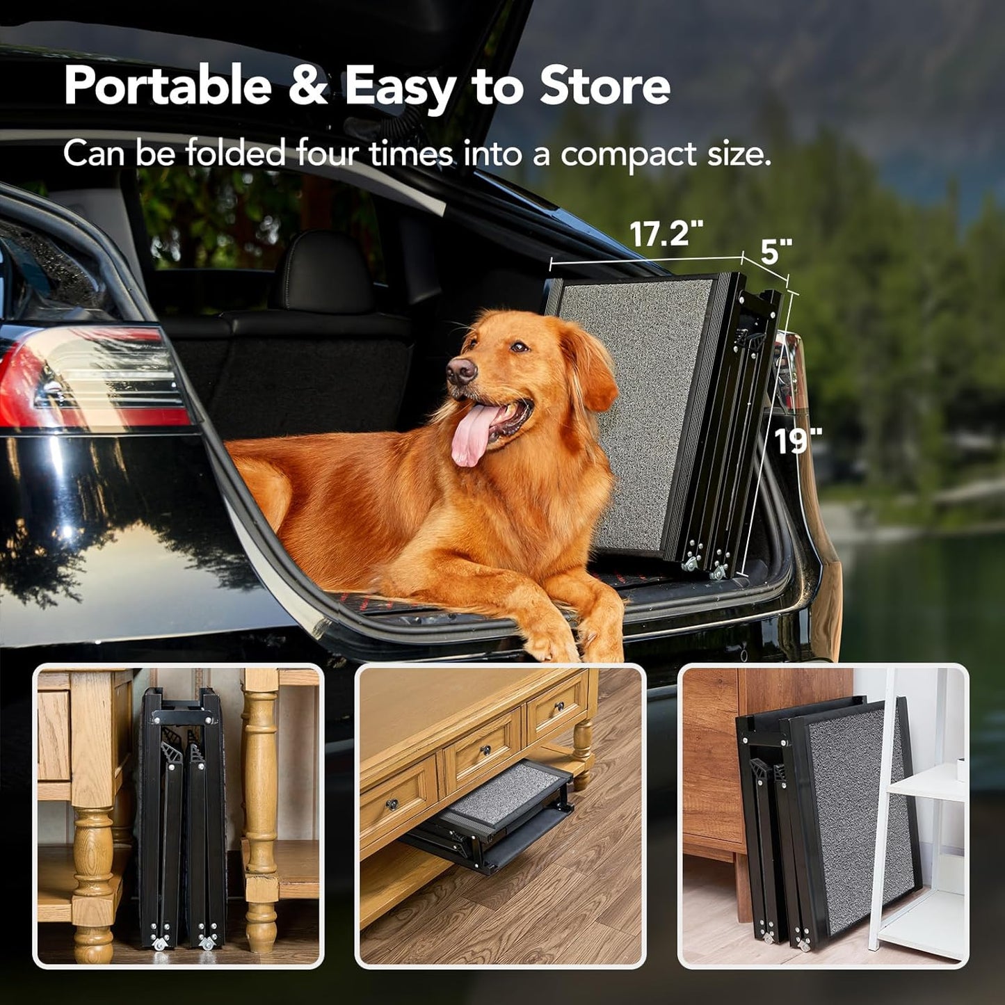 Dog Car Ramp with Non-Slip Rug Surface