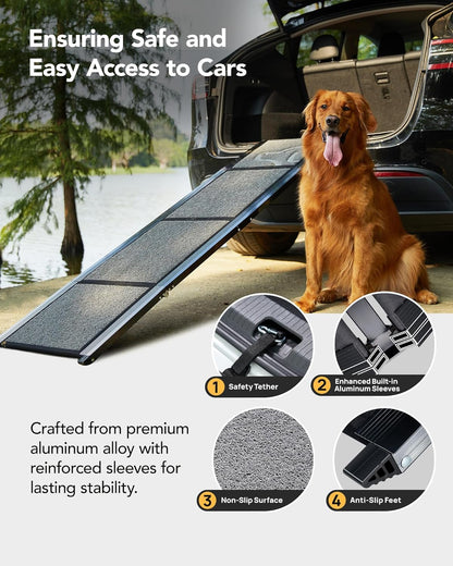 Dog Car Ramp with Non-Slip Rug Surface