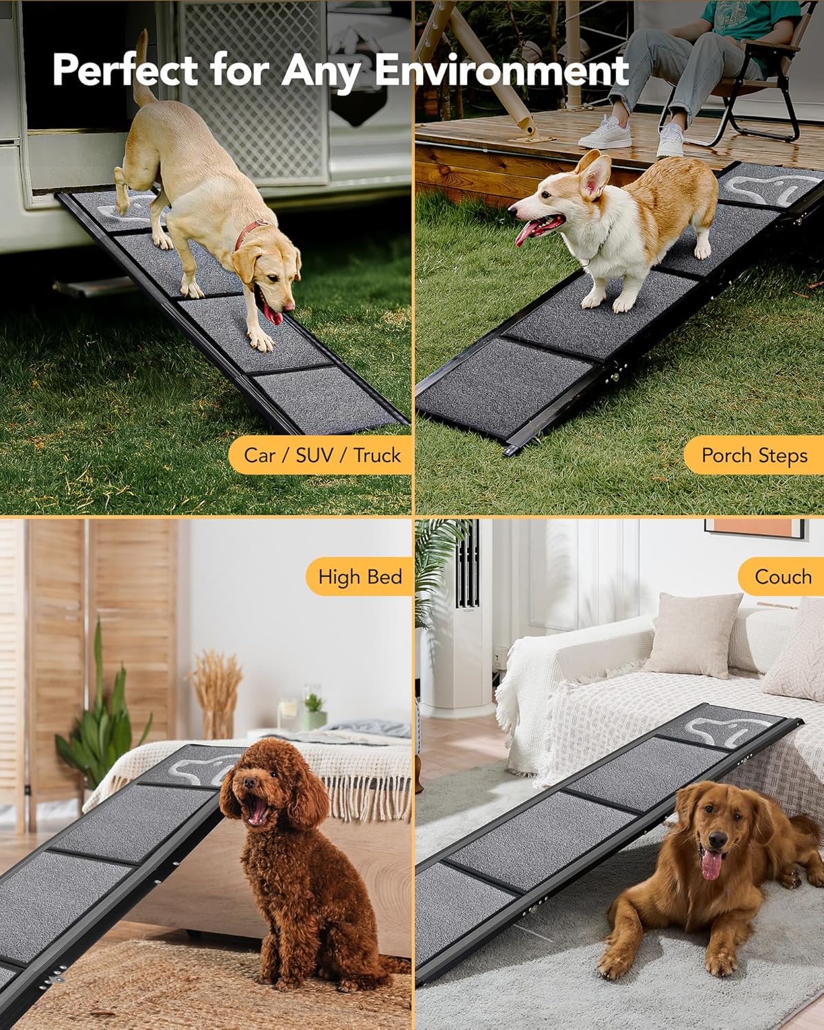 Dog Car Ramp with Non-Slip Rug Surface