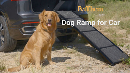 Dog Car Ramp with Non-Slip Rug Surface